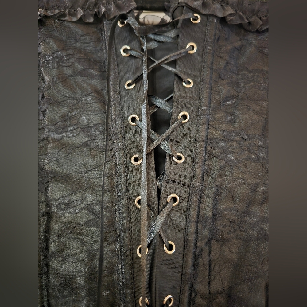 (Plus-Size) Floral Lace-Up Corset Top - Picture 3 of 4